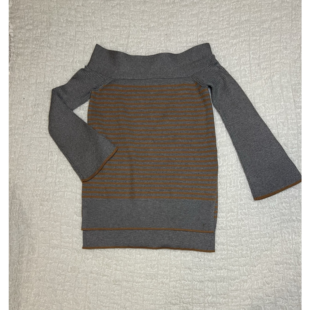 Anthropologie XS Elise Gray Orange Striped Off The Shoulder Tunic Sweater